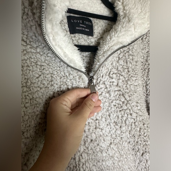 Love Tree Beige Soft Fleece Sherpa Lined 1/4 Zip Jacket Small - Picture 5 of 9